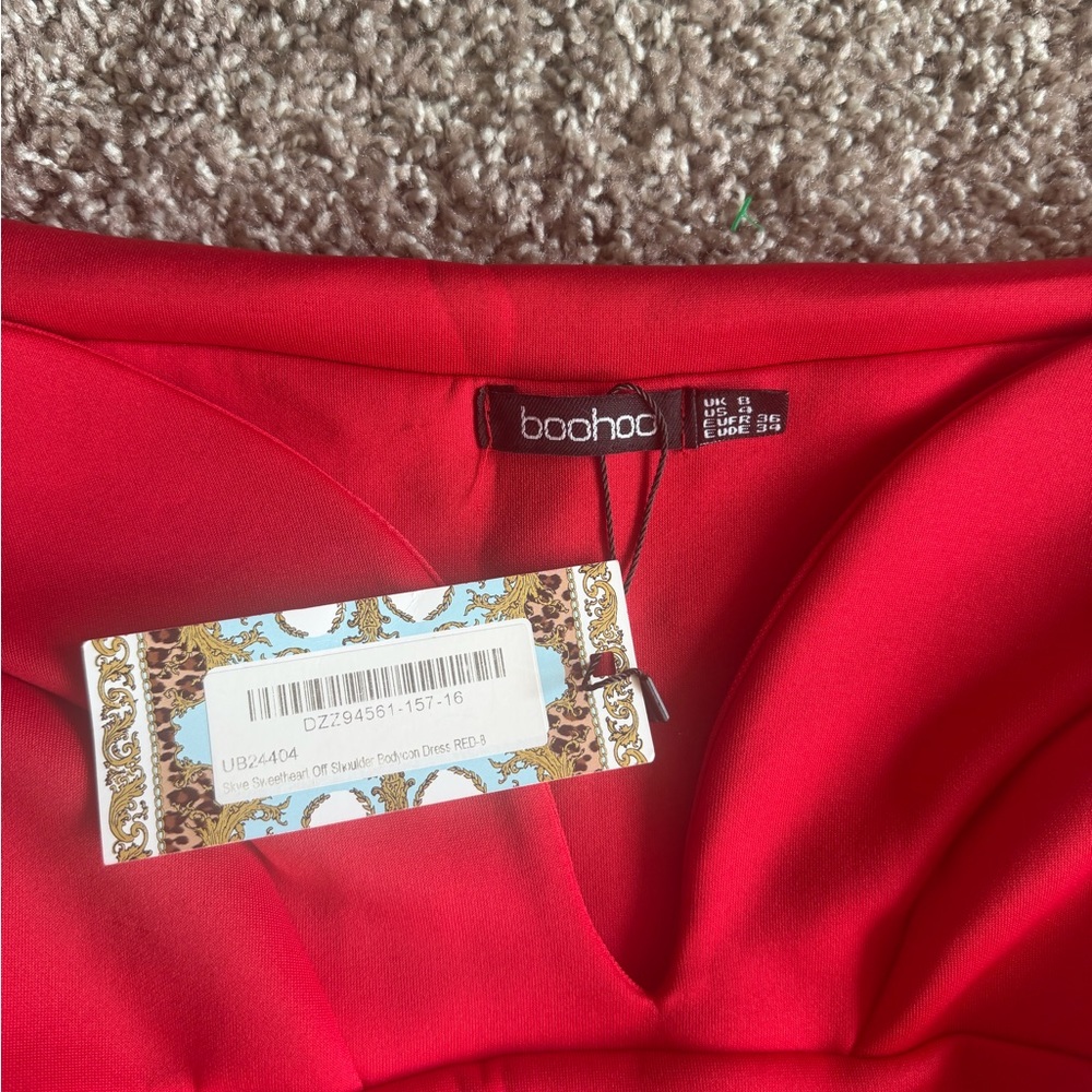 Boohoo Vibrant Red One-Shoulder Bodycon Midi Dress View 2